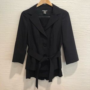 Ann Taylor Dark Grey Belted Skirt Suit Set